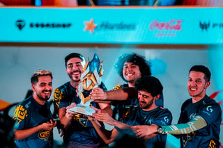 Winners holding custom trophy at the Intel Arabia Cup
