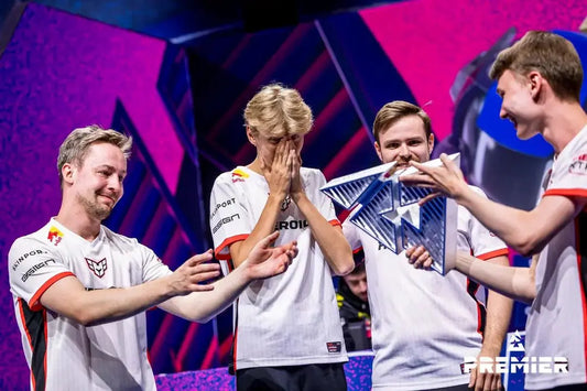 Team Heroic receiving their custom trophy: Blast Premier Pro Trophy