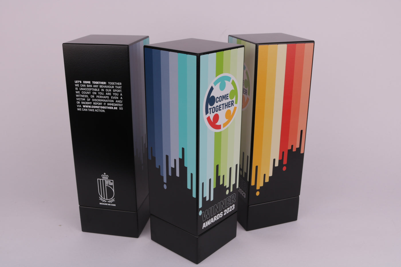 black custom trophy with colorful acrylic design for the red devils