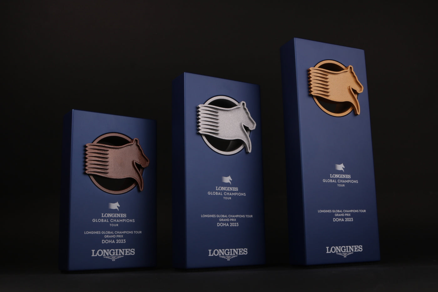 blue trophy with bronze, silver and gold 3d printed template