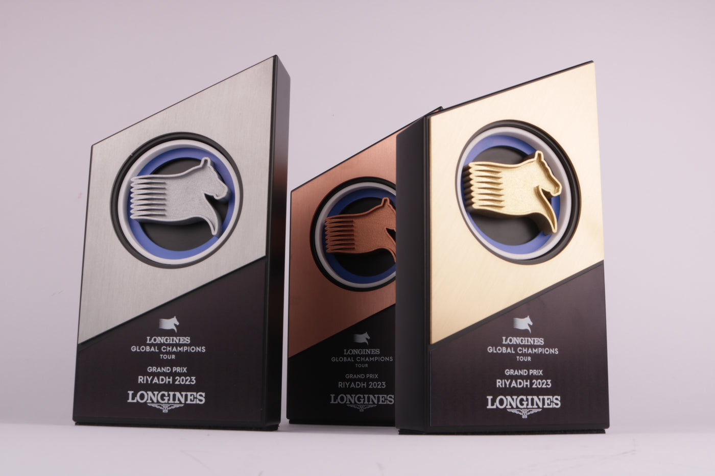 black base with bronze, silver and golden templates