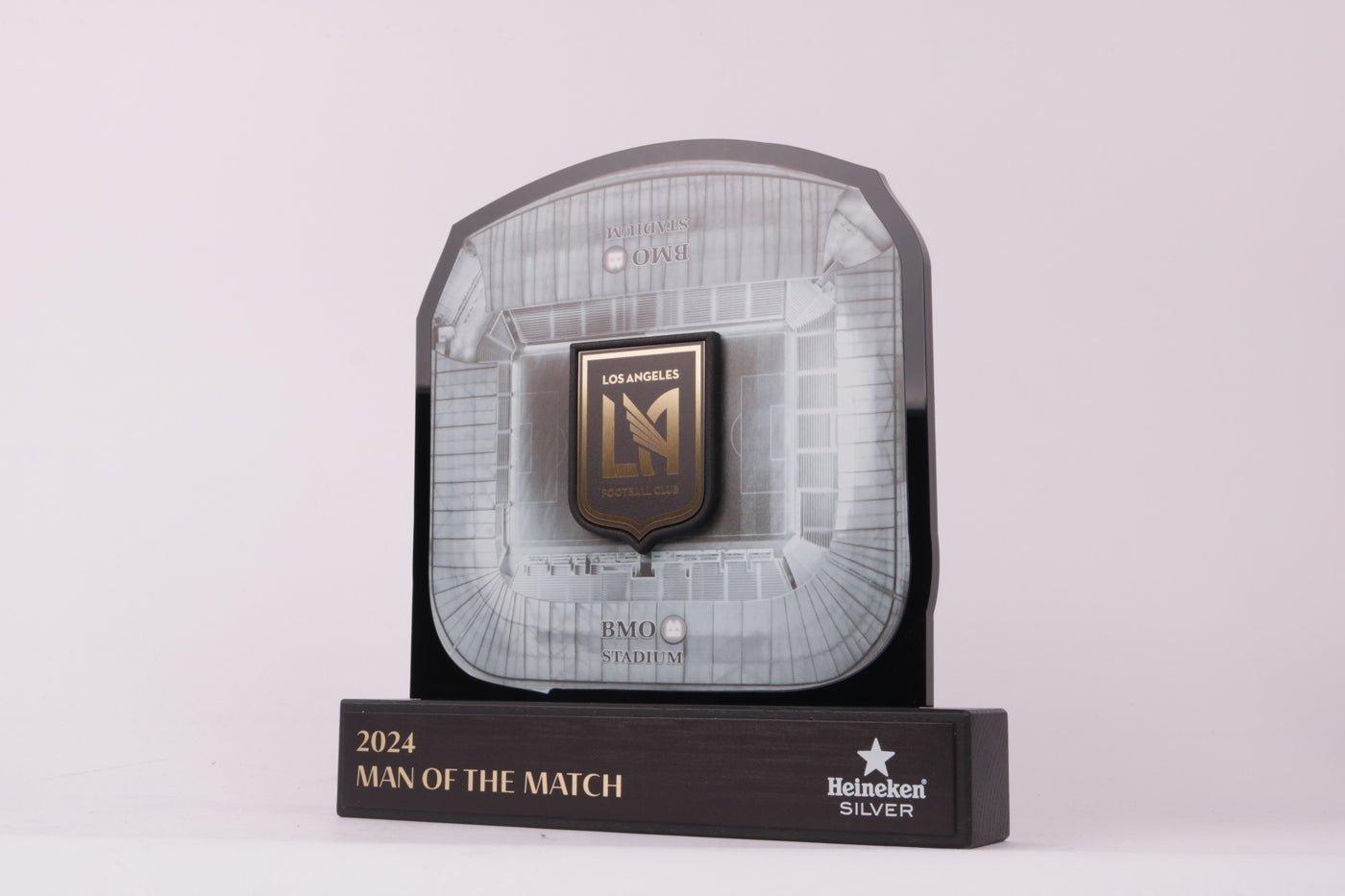 black base with acrylic trophy and a brassed template of los angeles