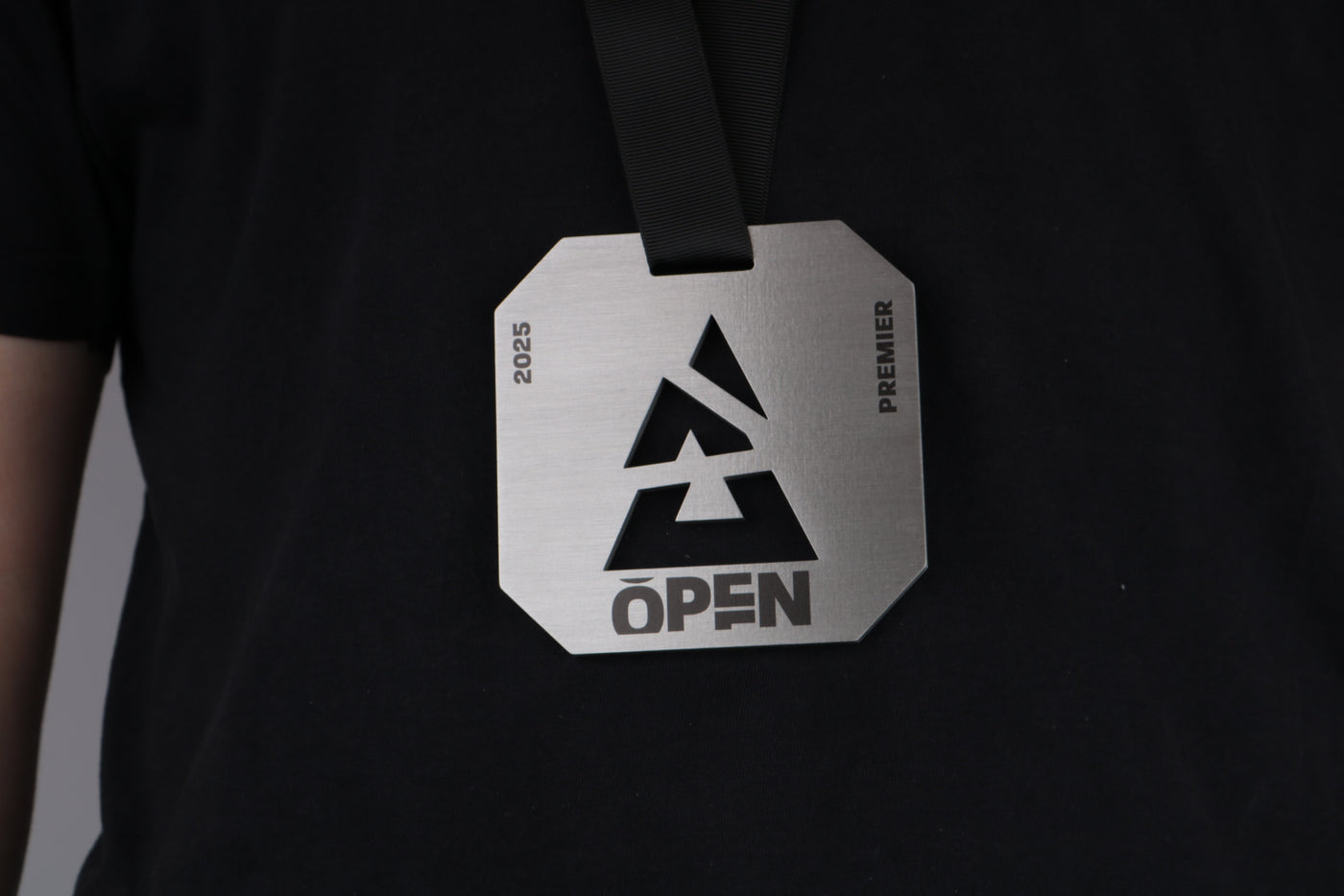 brushed aluminium lasercut silver medal blast logo cutout with uv print graphics