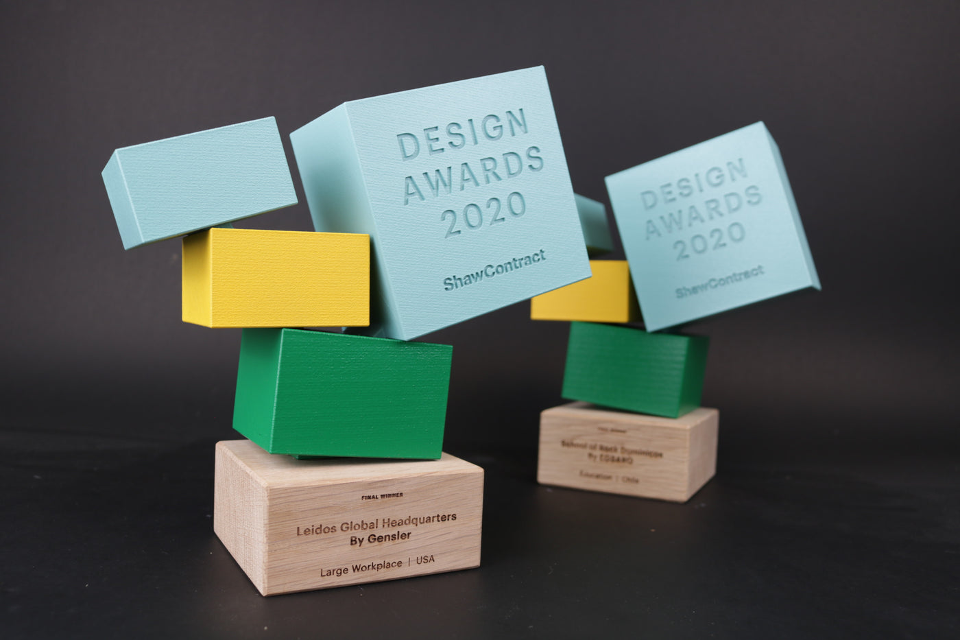 wooden base with colorfull cubes for the design awards in 2020