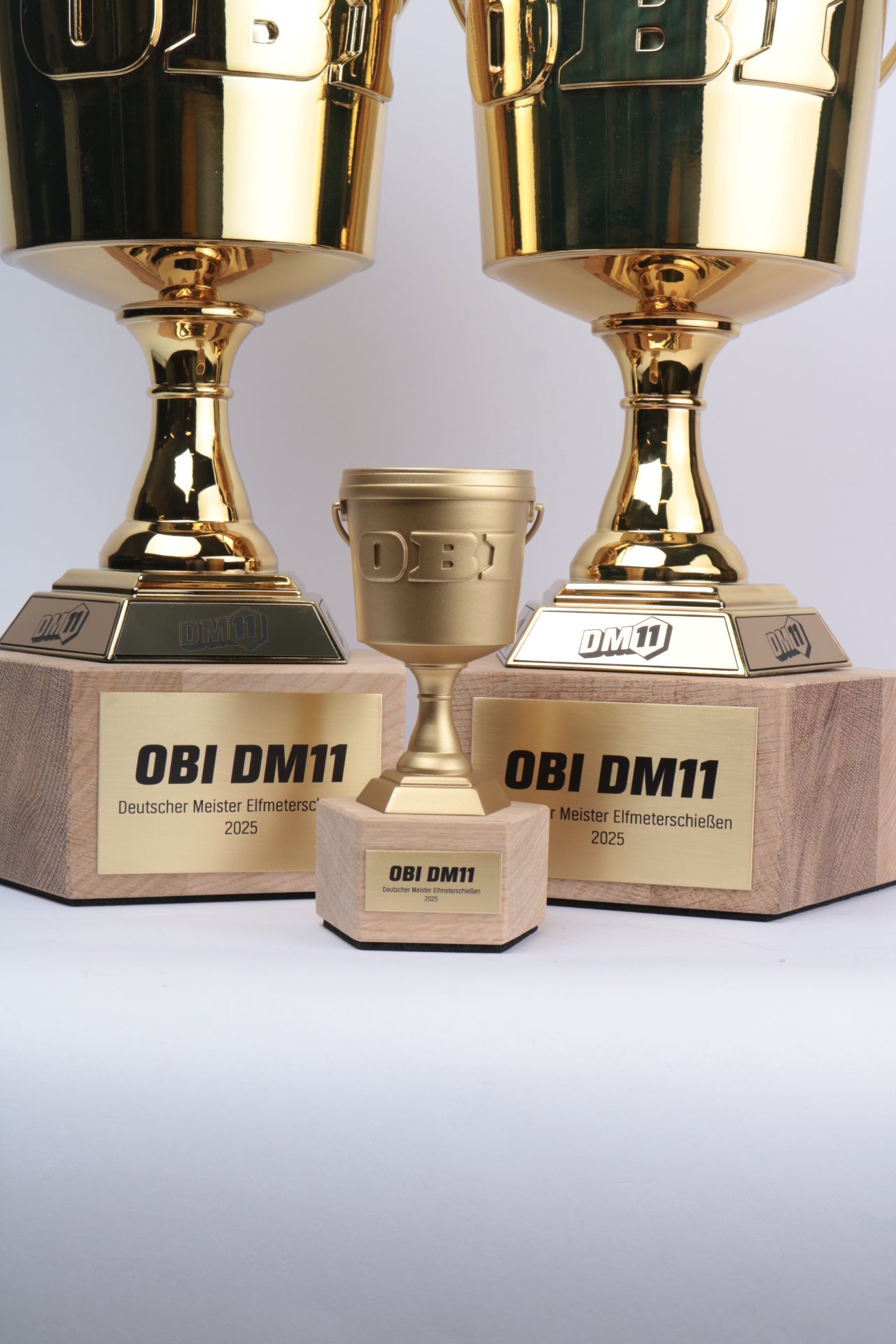 large and small obi bucket trophies chrome gold and matte gold with brass metal plaques