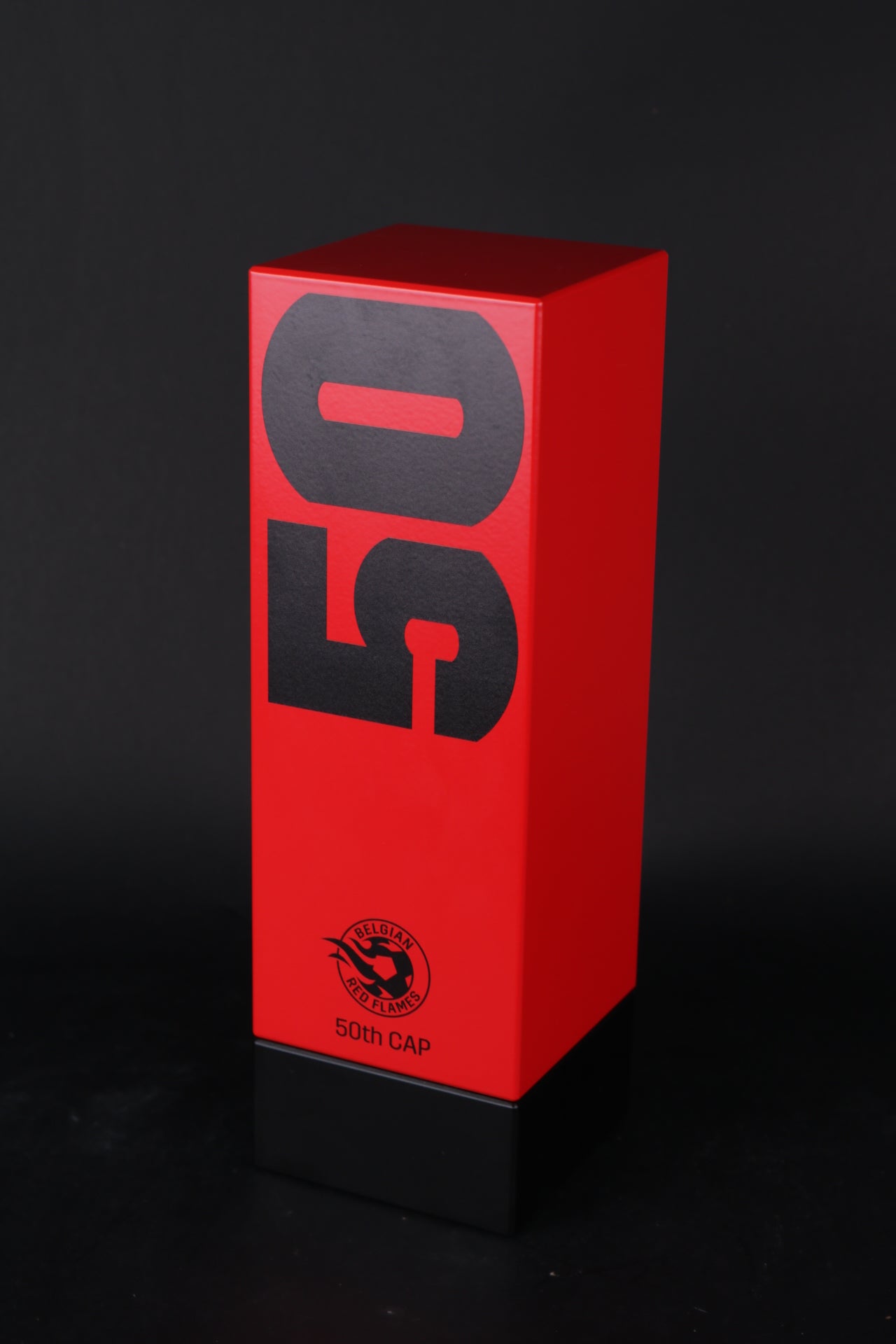 red trophy with black letters for the Belgian red flames