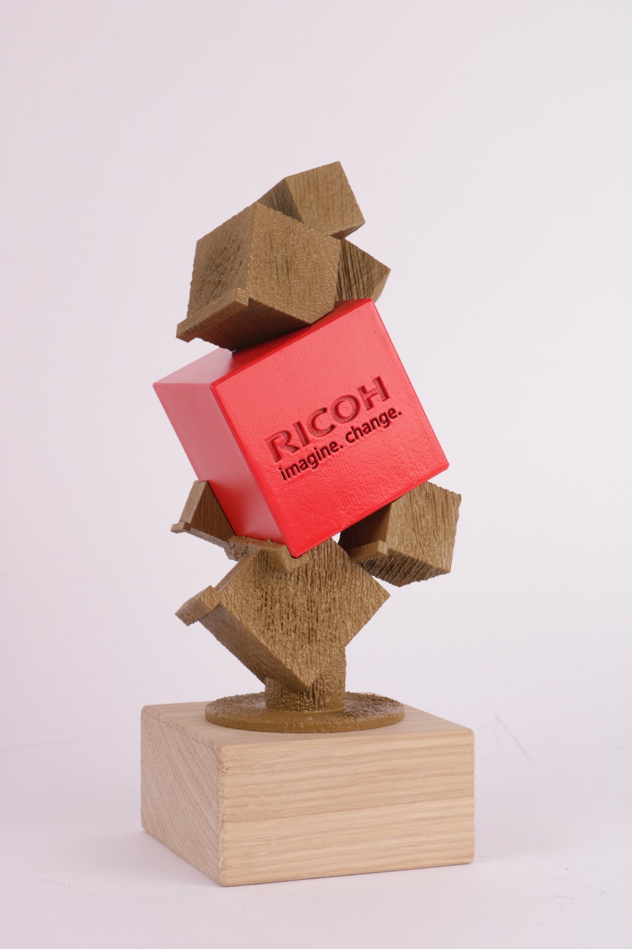 wooden trophy with wooden cubes for ricoh