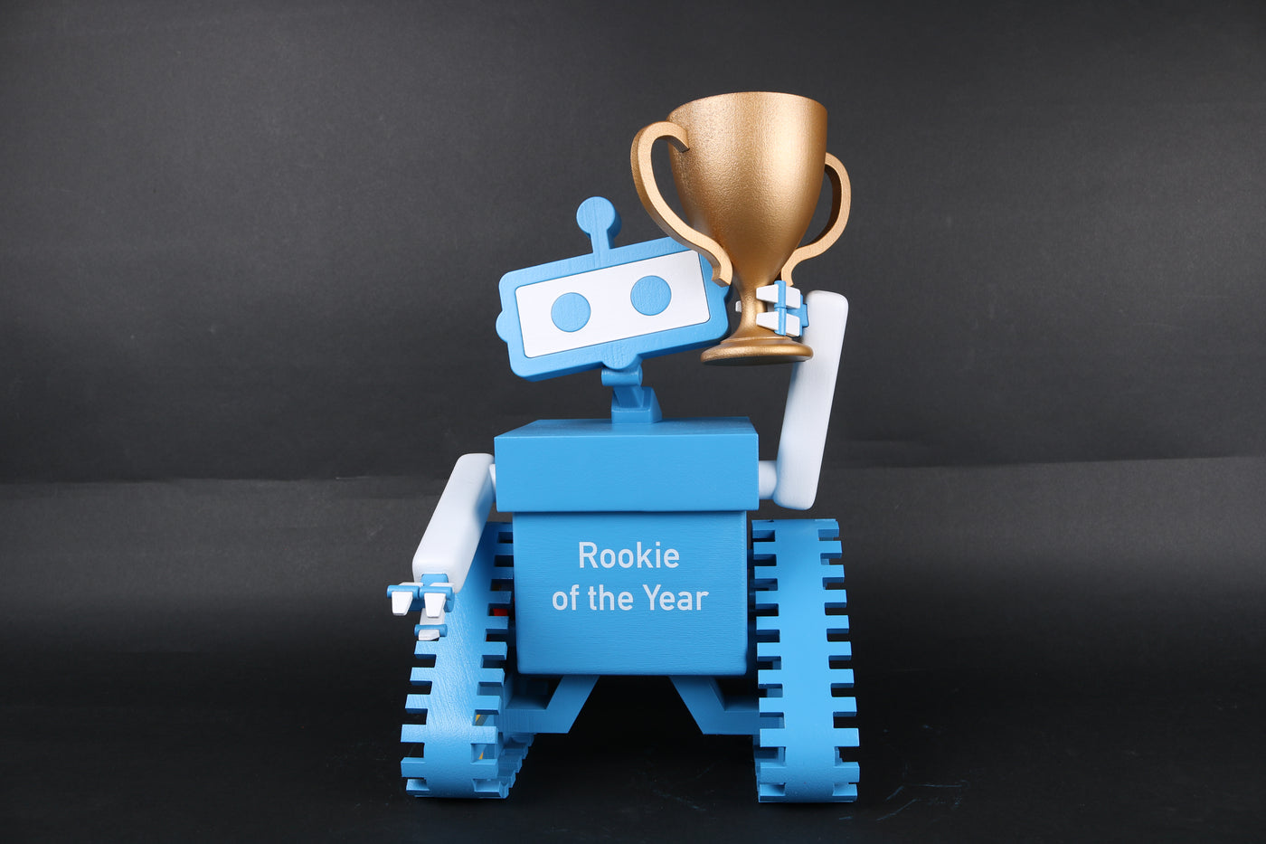 blue 3d printed robot for rookie of the year