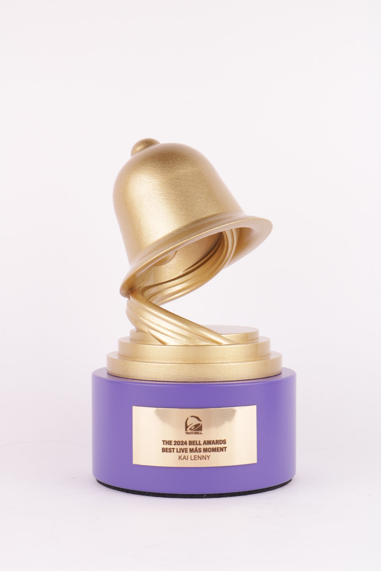 purple trophy base with a golden 3d printed figure for taco bell