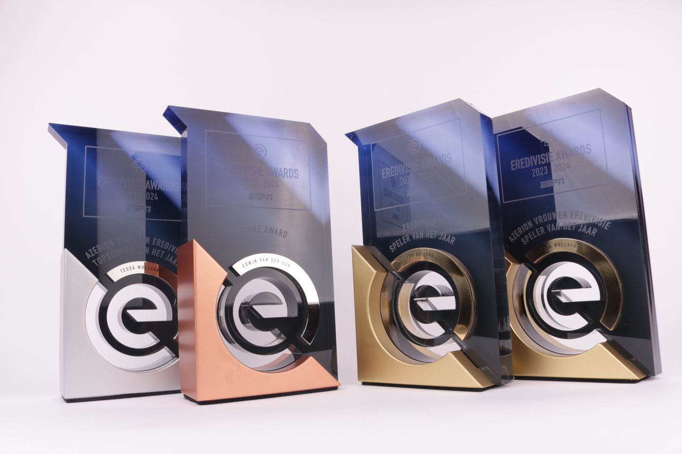 glass trophies with an acrylic design