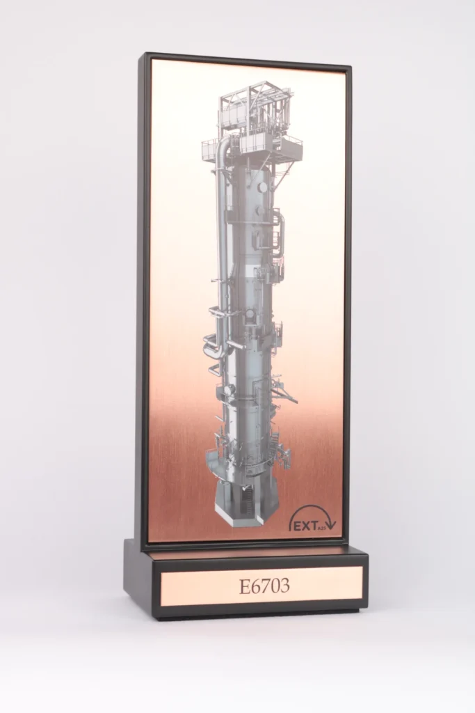 total energies refinery tower bespoke trophy corporate award full colour uv print copper plaque tombstone