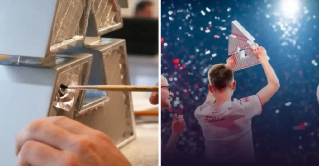 Trophée personnalisé conçu et produit par Fabit, mettant en valeur la conception 3D avancée et une finition haut de gamme