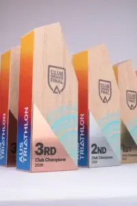 Wooden AusTriathlon Club Grand Final Club Champions podium trophies