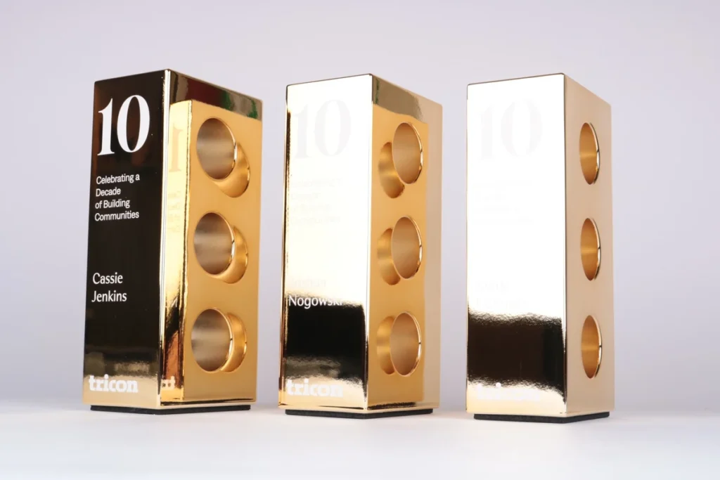 Mirror gold finish on Tricon 10-year anniversary awards