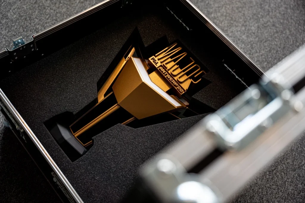 PGL Major Antwerp trophy in a custom foam flight case
