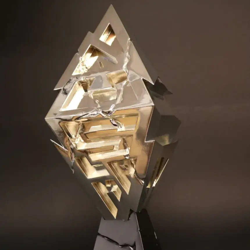 BLAST Slam IV custom trophy by Fabit, silver and gold on dark background