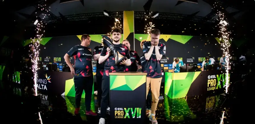 ESL Pro League winners on stage with the trophy, trophy by Fabit