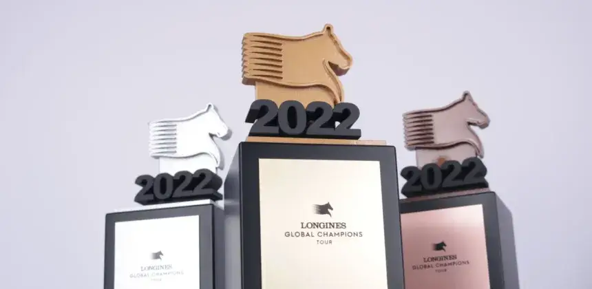 Longines Global Champions Tour 3D printed brass trophies, made by Fabit