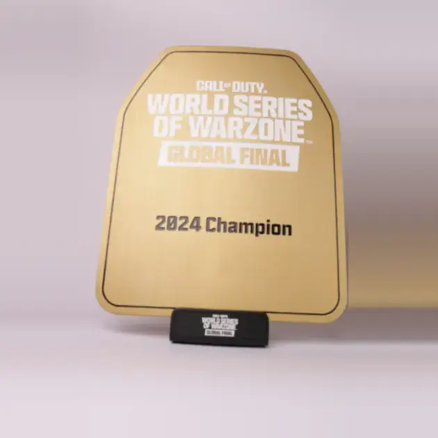 Custom gold award plaque for Call of Duty World Series of Warzone, made by Fabit